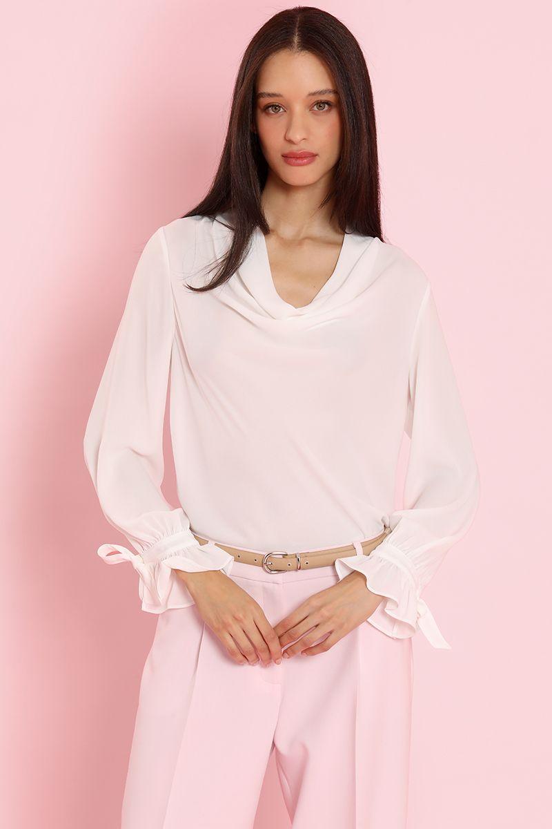 Blusa drapeada, puño fantasia, crudo Liola-4