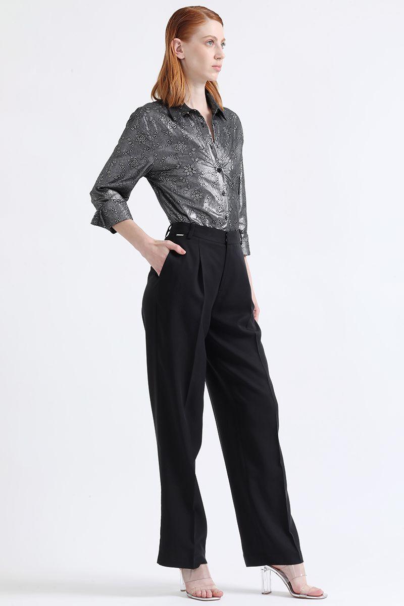 Pantalon Recto Tiro Alto Con Pinza, Negro Liola-2