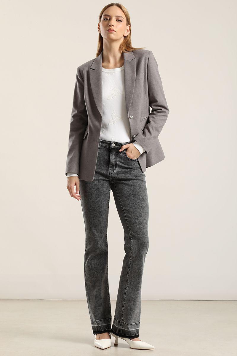 Jeans Bootcut, Tiro Medio, Gris Liola-0