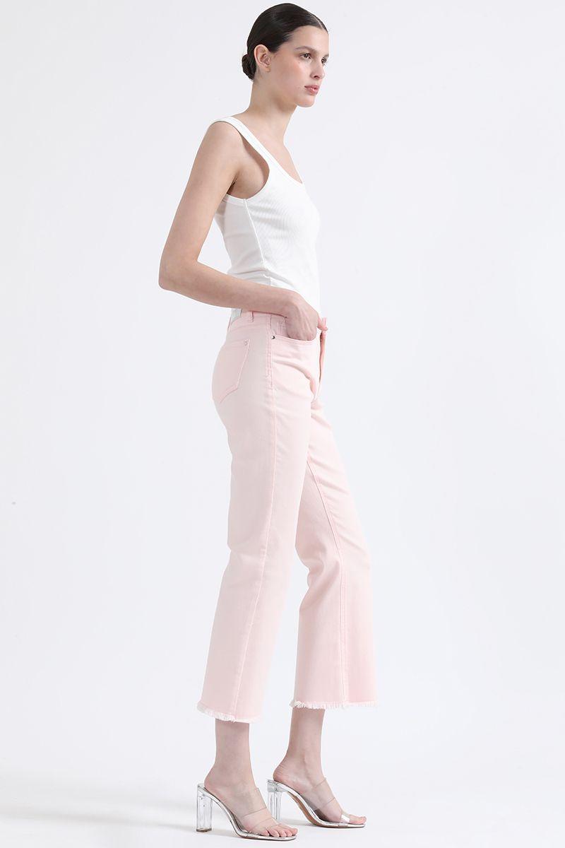 Jeans Color Flare Cropped Fit, Tiro Medio, Rosa Liola-3
