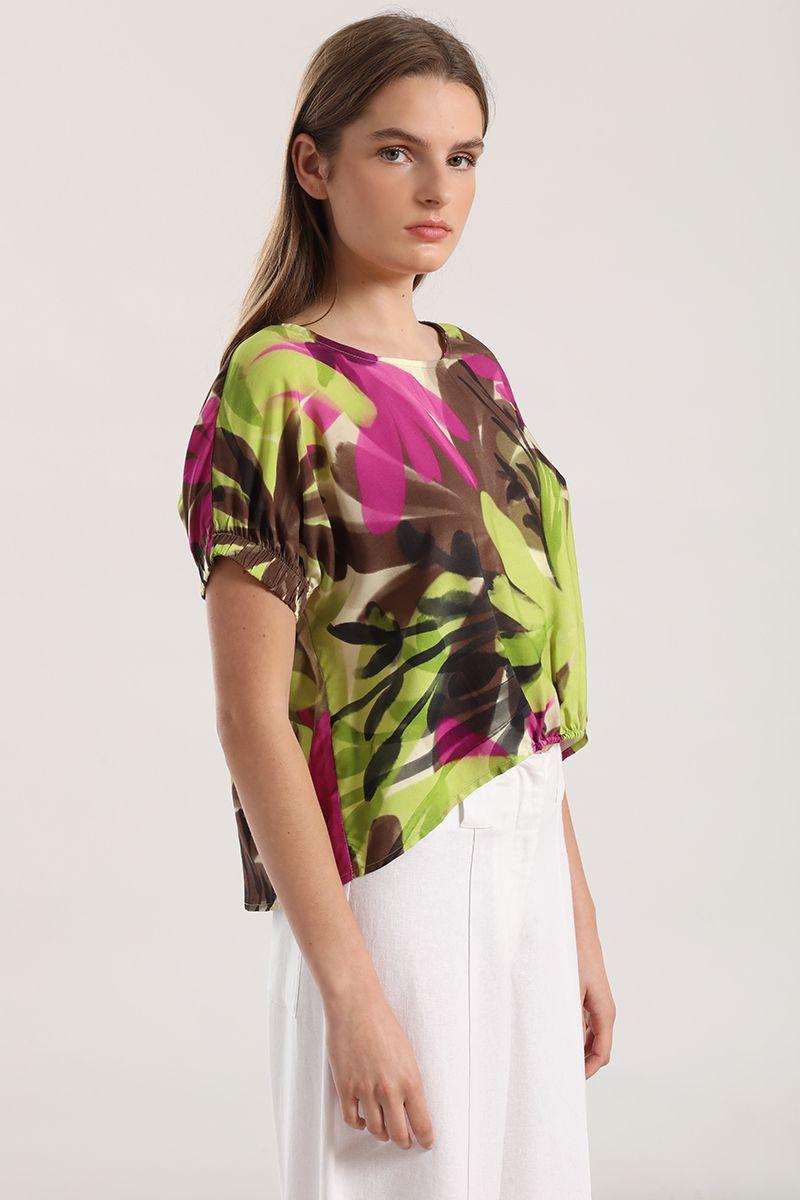 Blusa estampada con rocogido liola mujer verde-2