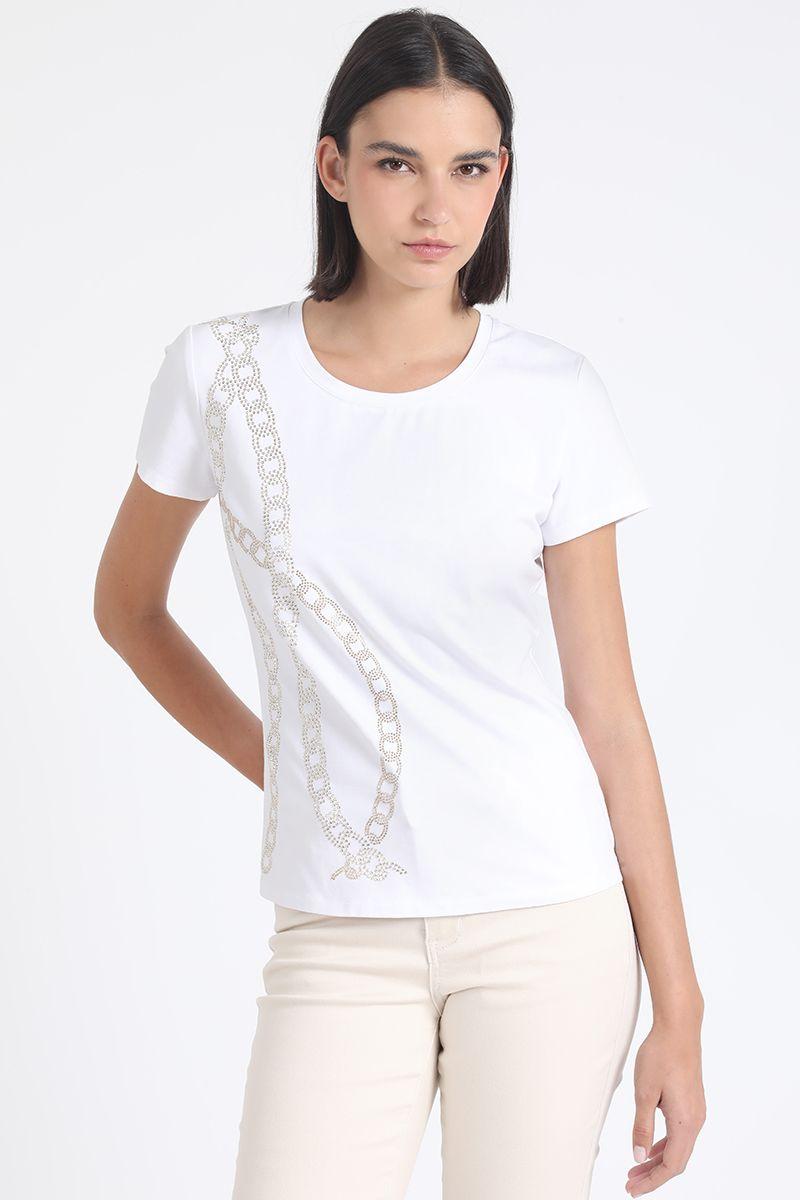 Polera Algodón Spandex, Cadena Strass, Crudo Liola-1