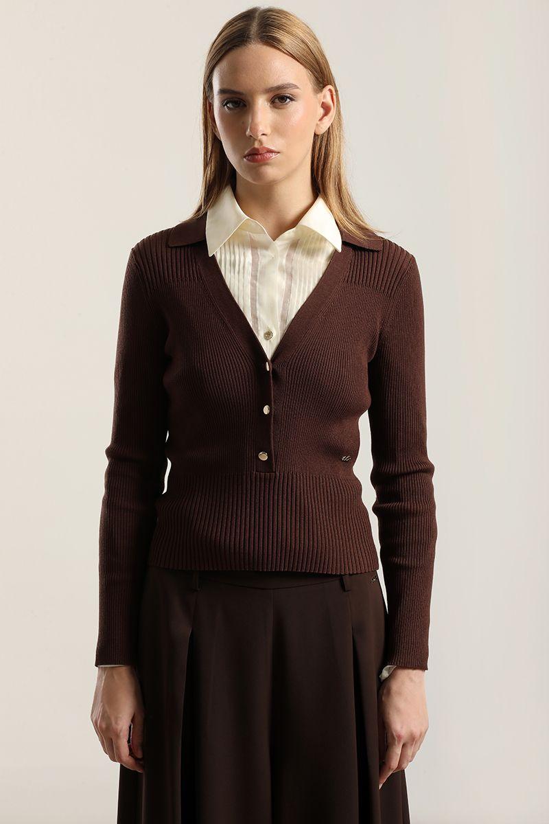 Jersey tejido botones delantero, chocolate Liola-2