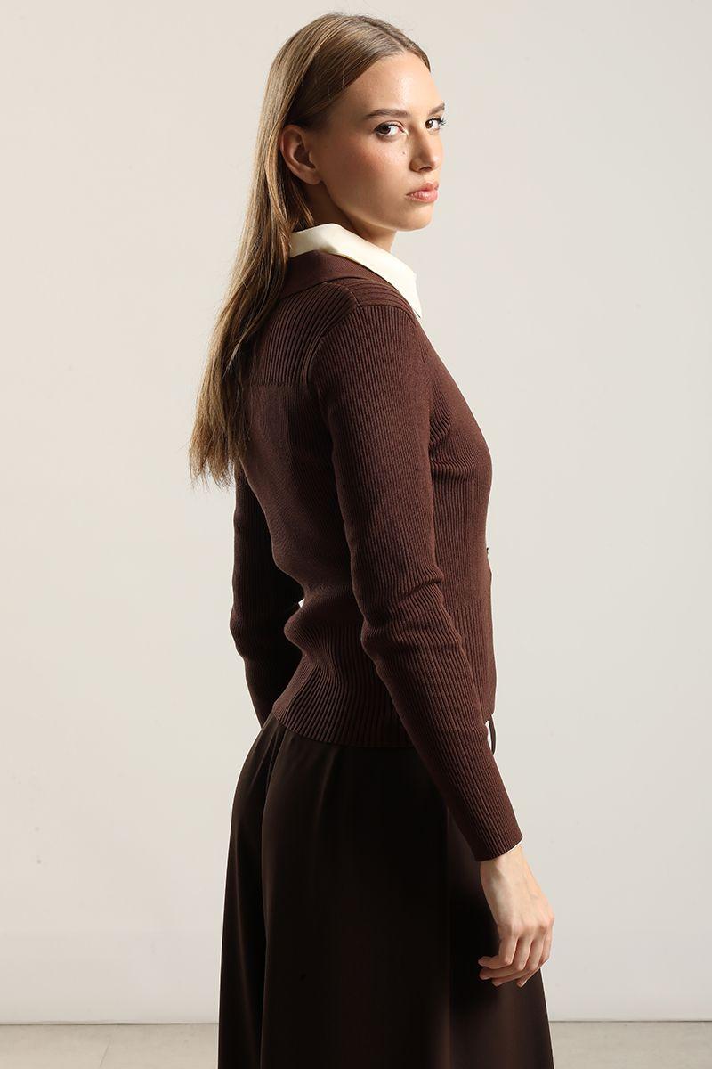 Jersey tejido botones delantero, chocolate Liola-3