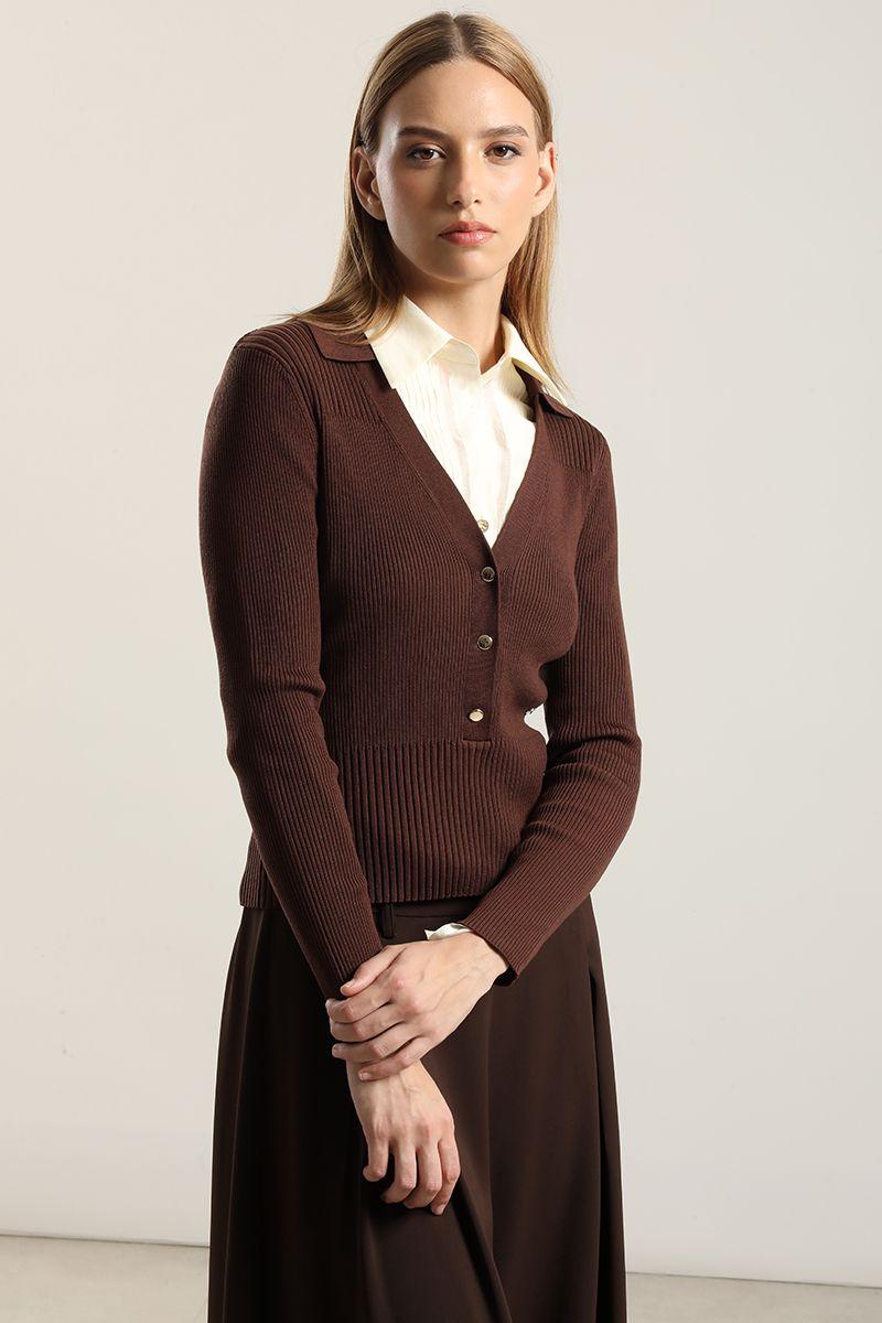 Jersey tejido botones delantero, chocolate Liola-4