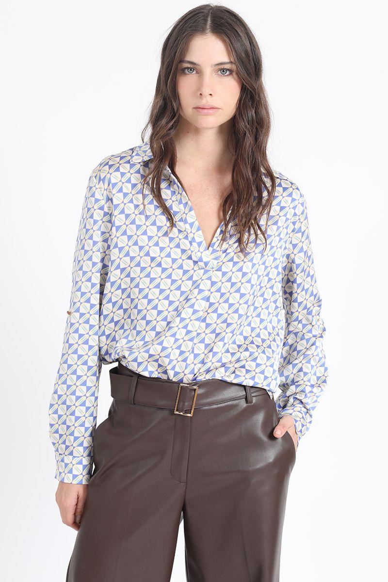 Blusa Satin Estampado Geo, Azul Liola-3