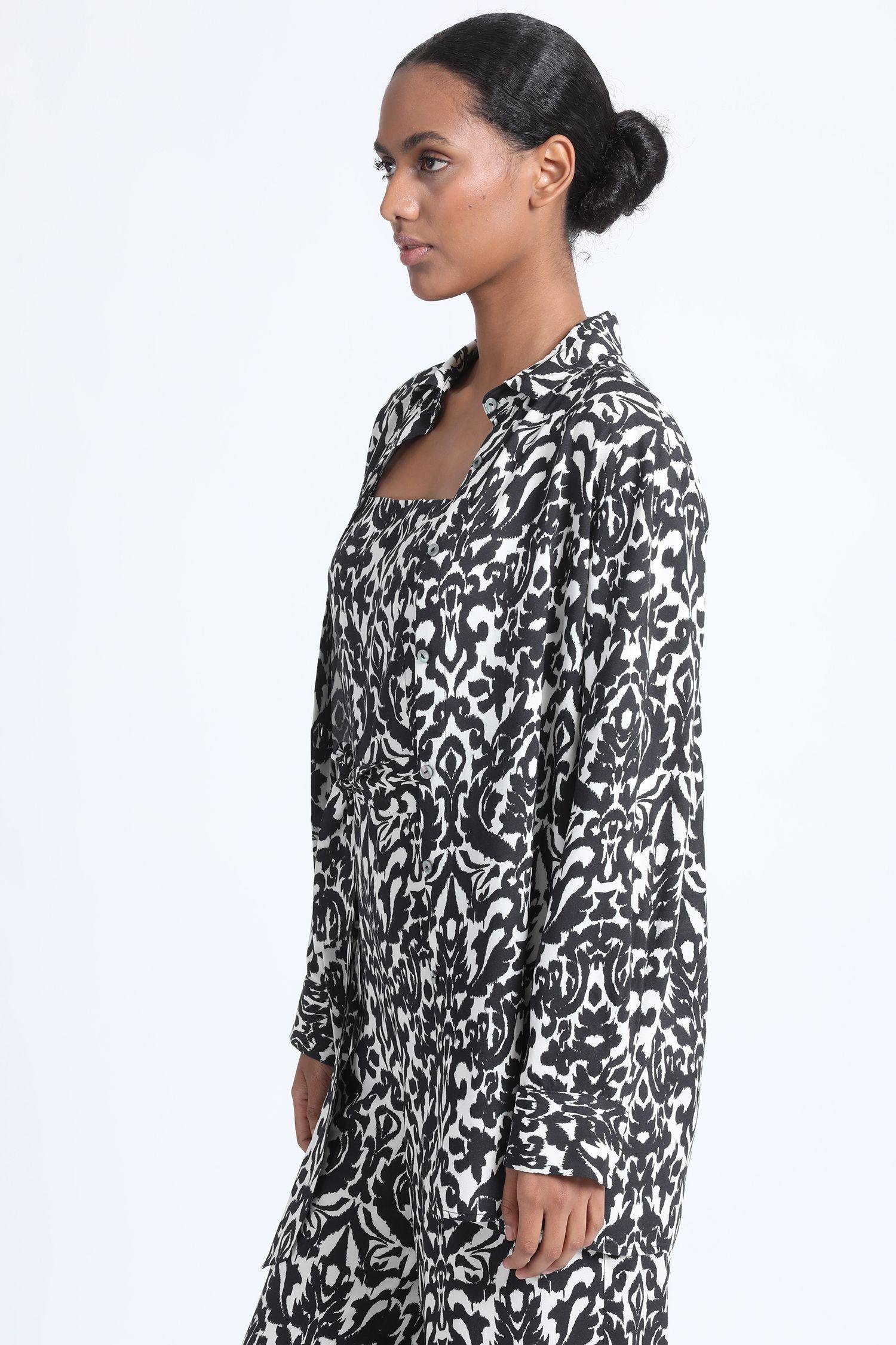 Camisa Larga Estampada Negro Liola-5
