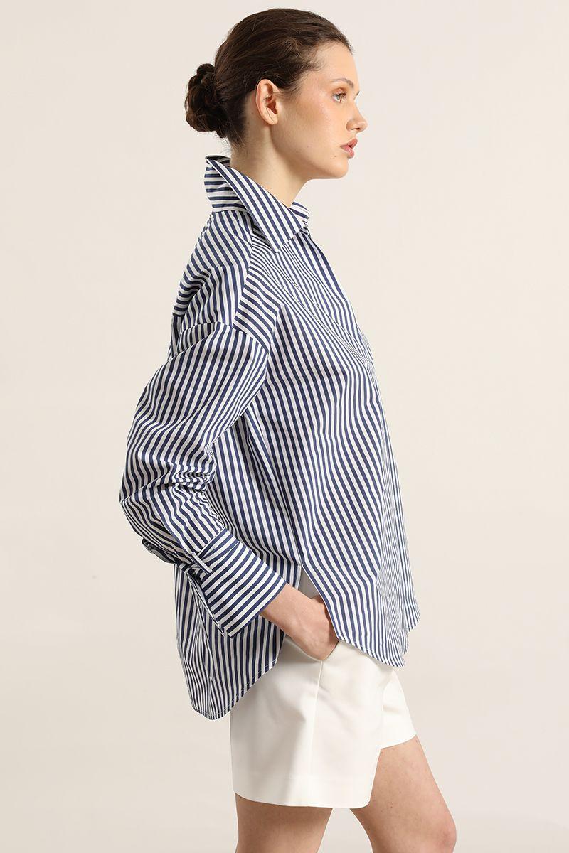 Blusa poplin, rayas, azul Liola-1