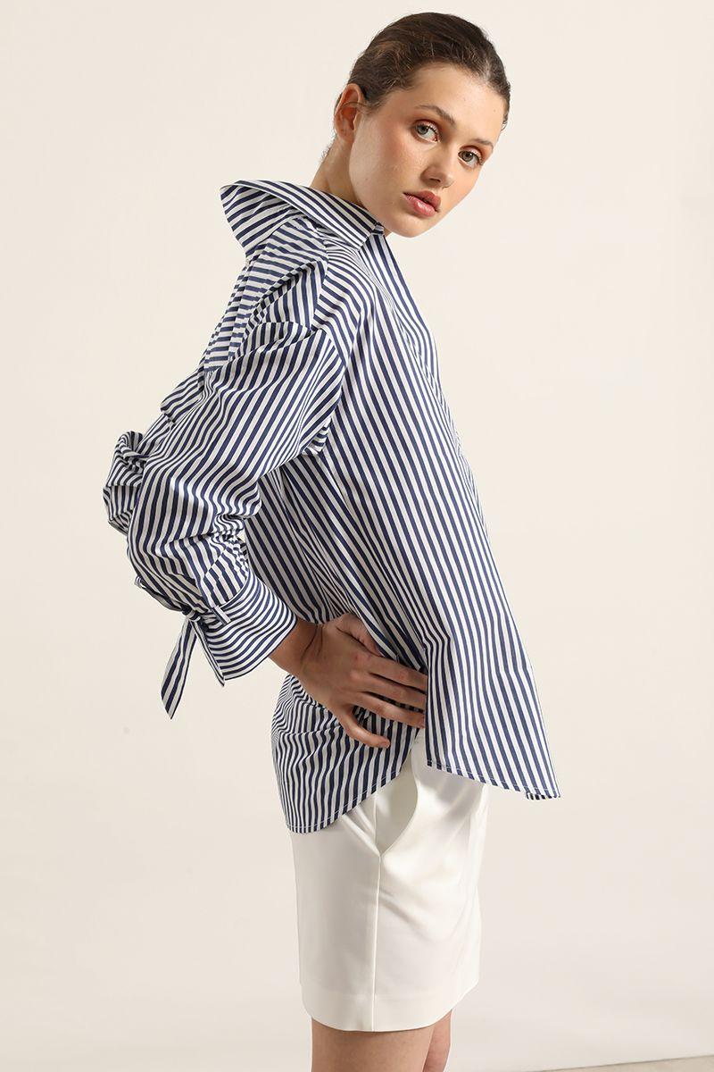 Blusa poplin, rayas, azul Liola-2