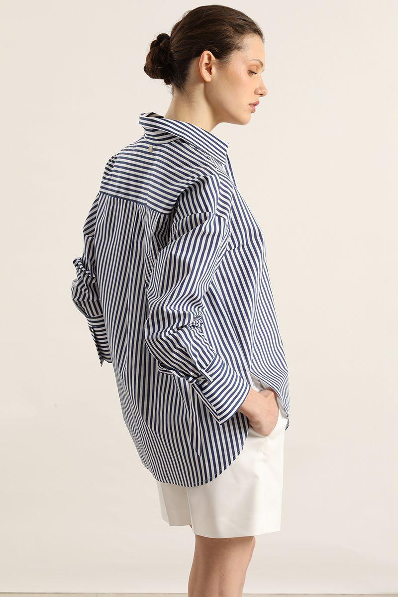 Blusa poplin, rayas, azul Liola-3