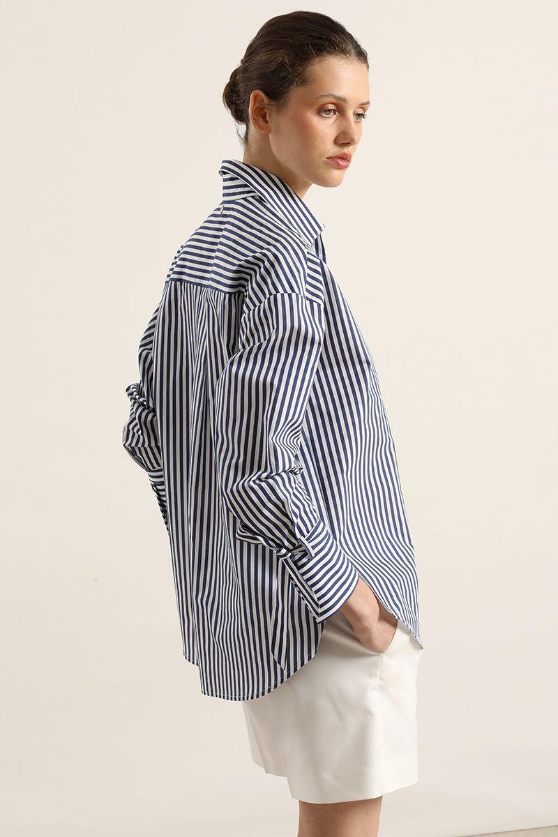 Blusa poplin, rayas, azul Liola-4