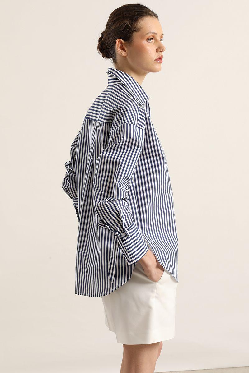 Blusa poplin, rayas, azul Liola-5
