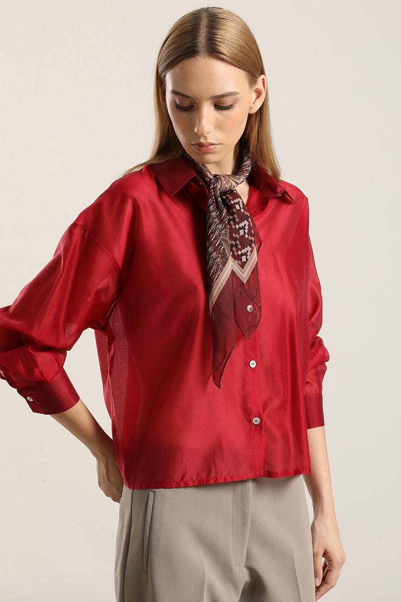 Blusa semi transparente, rojo Liola-4