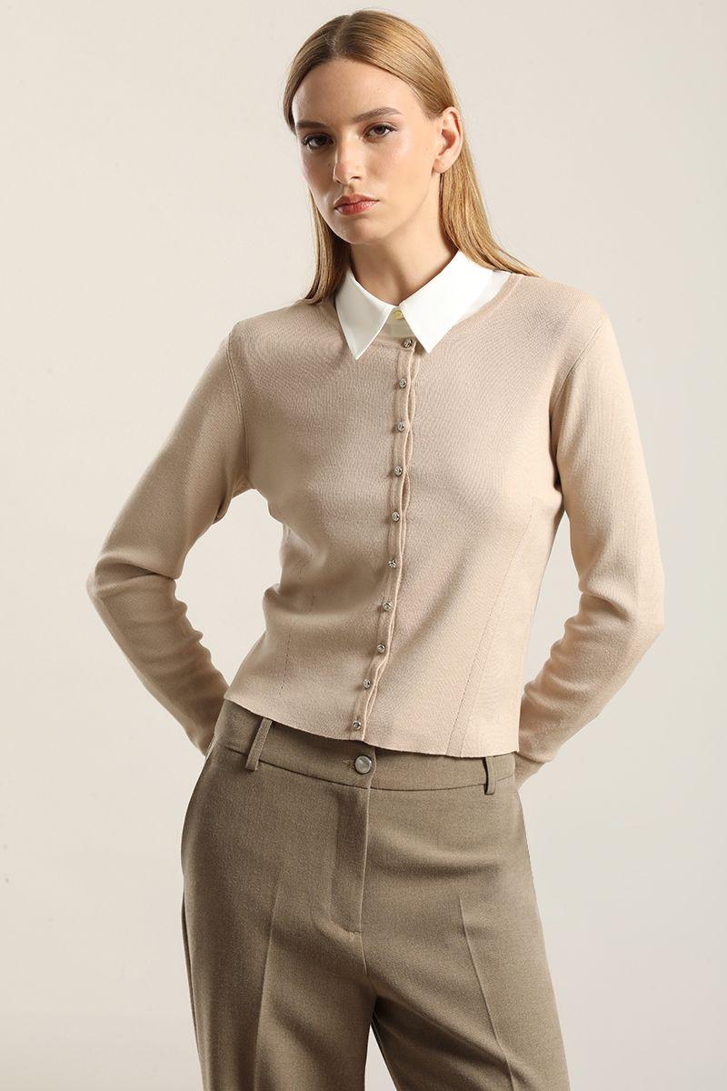 Cardigan basico punto, beige Liola-2