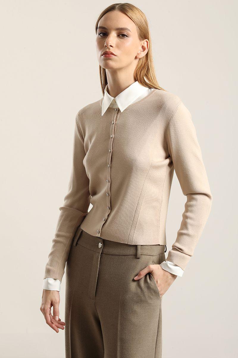 Cardigan basico punto, beige Liola-4