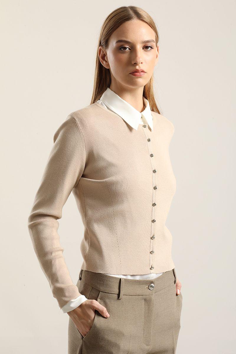 Cardigan basico punto, beige Liola-5