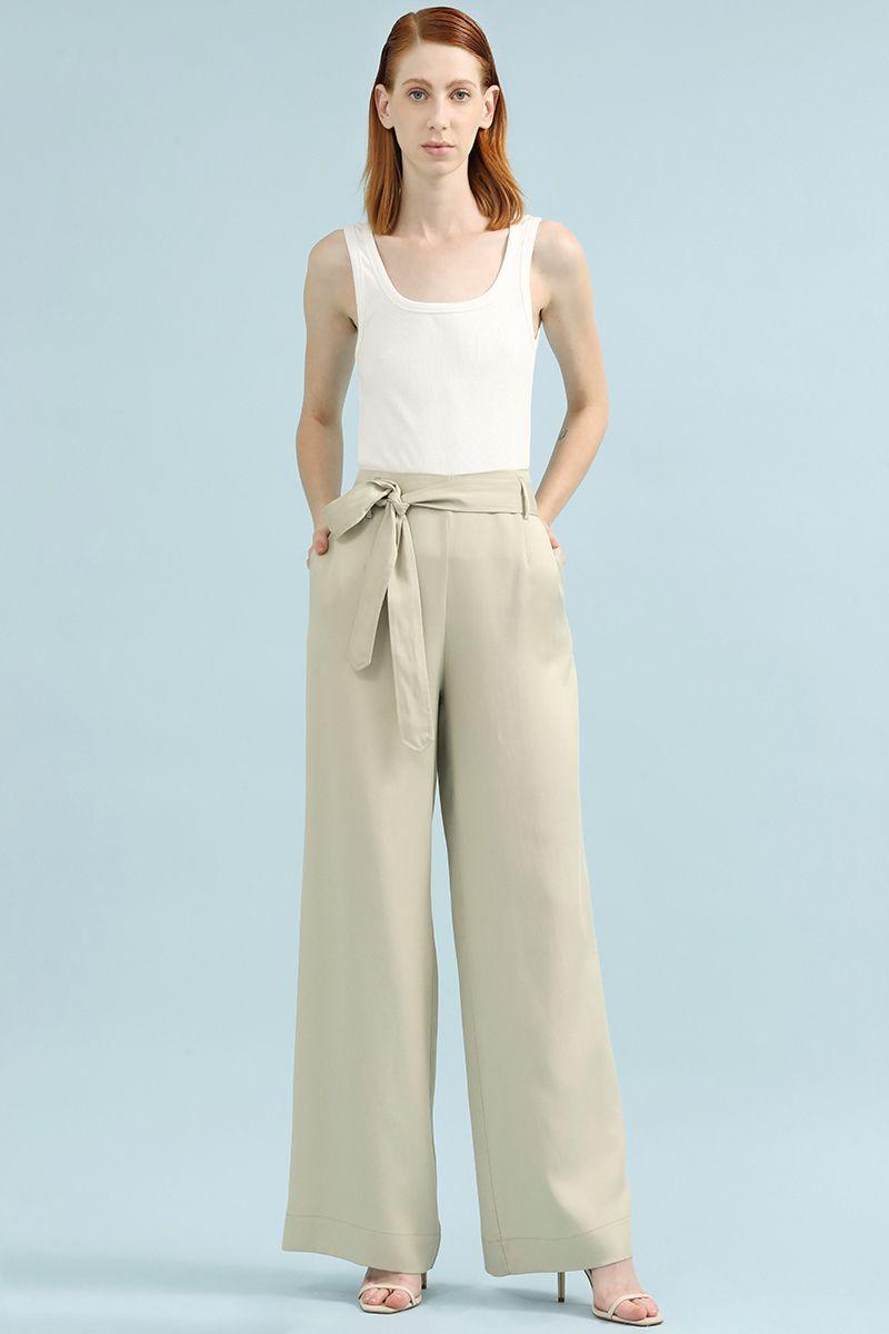 Pantalon Ancho Tiro Alto, Beige Liola-4