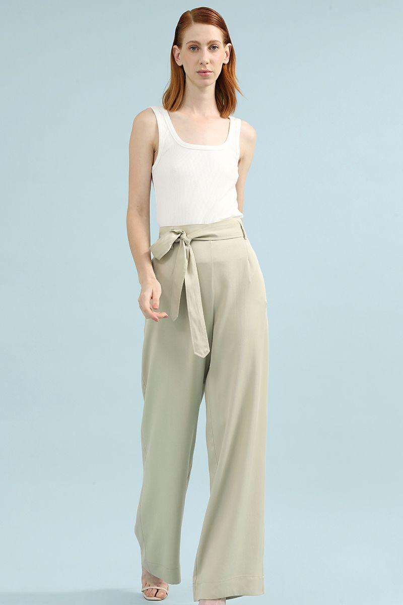 Pantalon Ancho Tiro Alto, Beige Liola-2