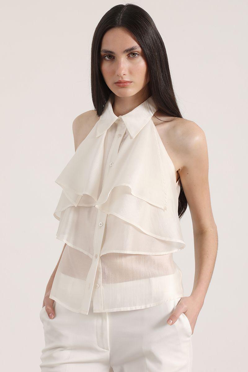 Blusa semitransparente con vuelos Liola mujer crudo-2
