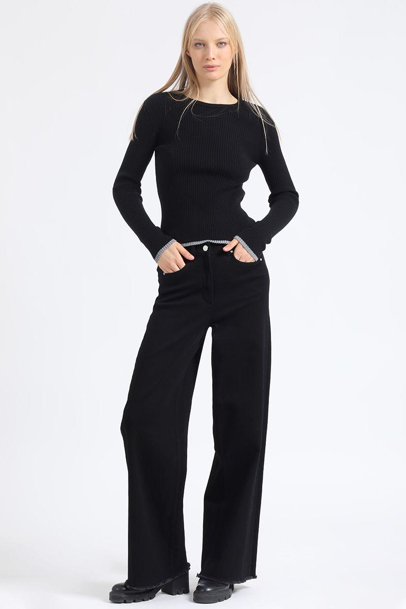 Jeans Palazzo Color, Tiro Alto, Negro Liola-0