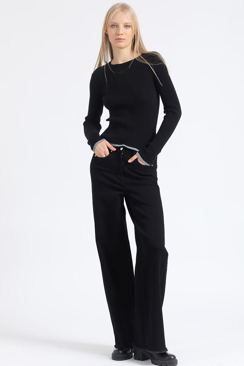 Jeans Palazzo Color, Tiro Alto, Negro Liola-1