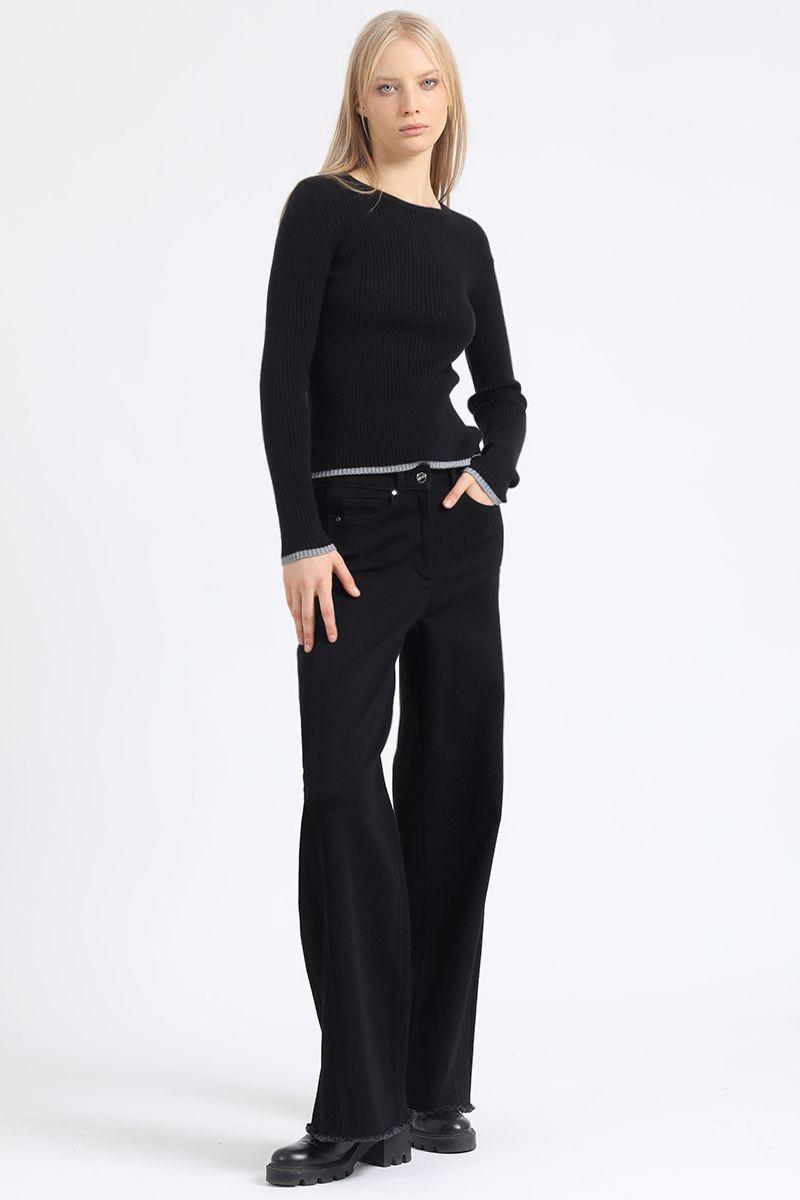 Jeans Palazzo Color, Tiro Alto, Negro Liola-5