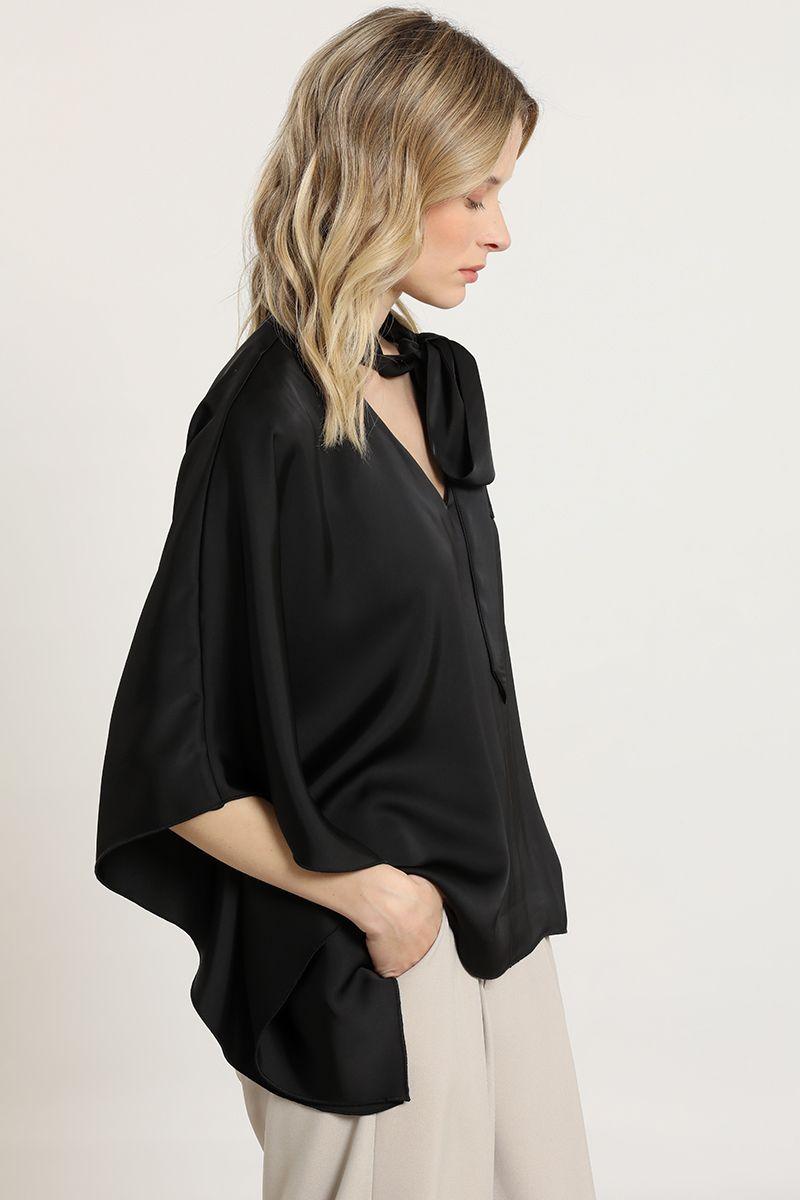 Blusa tunica, satin lazada, negro Liola-2
