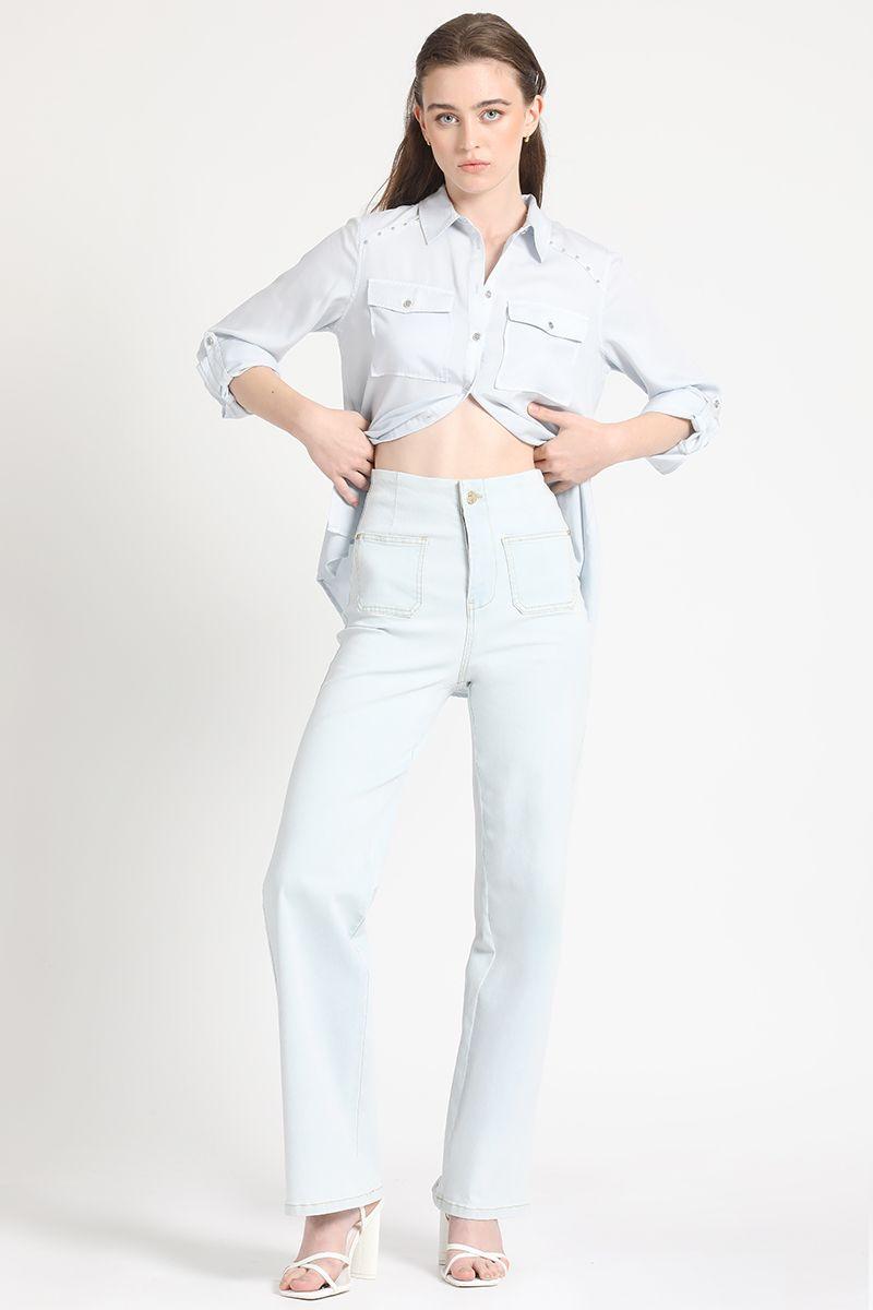 Jeans Straight Tiro Alto, Celeste Liola-1