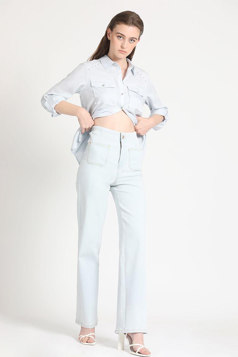 Jeans Straight Tiro Alto, Celeste Liola-2