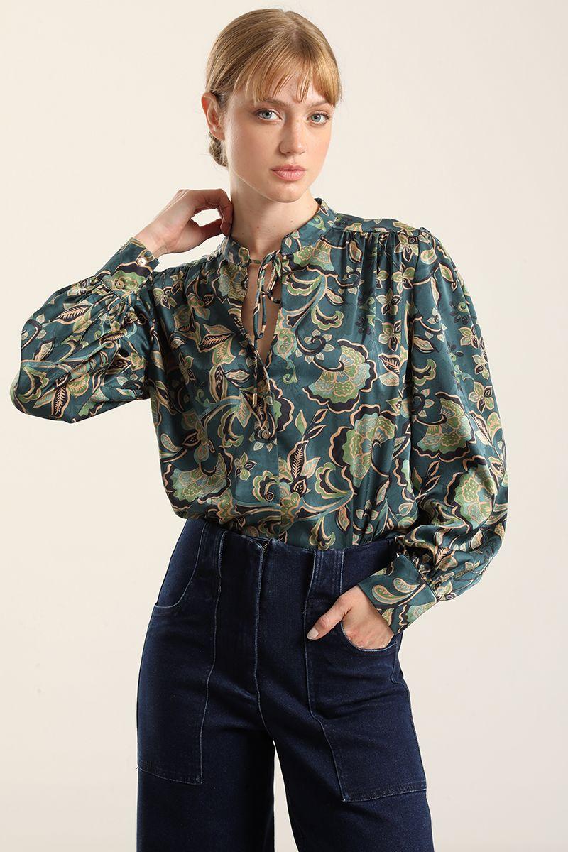 Blusa Satin Estampado, Lazada, Verde Liola-2