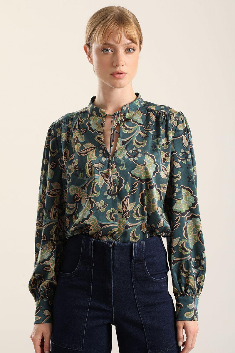 Blusa Satin Estampado, Lazada, Verde Liola-4