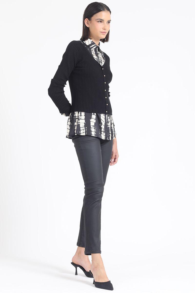 Cardigan Tejido Punto Boton Fantasia, Negro Liola-2