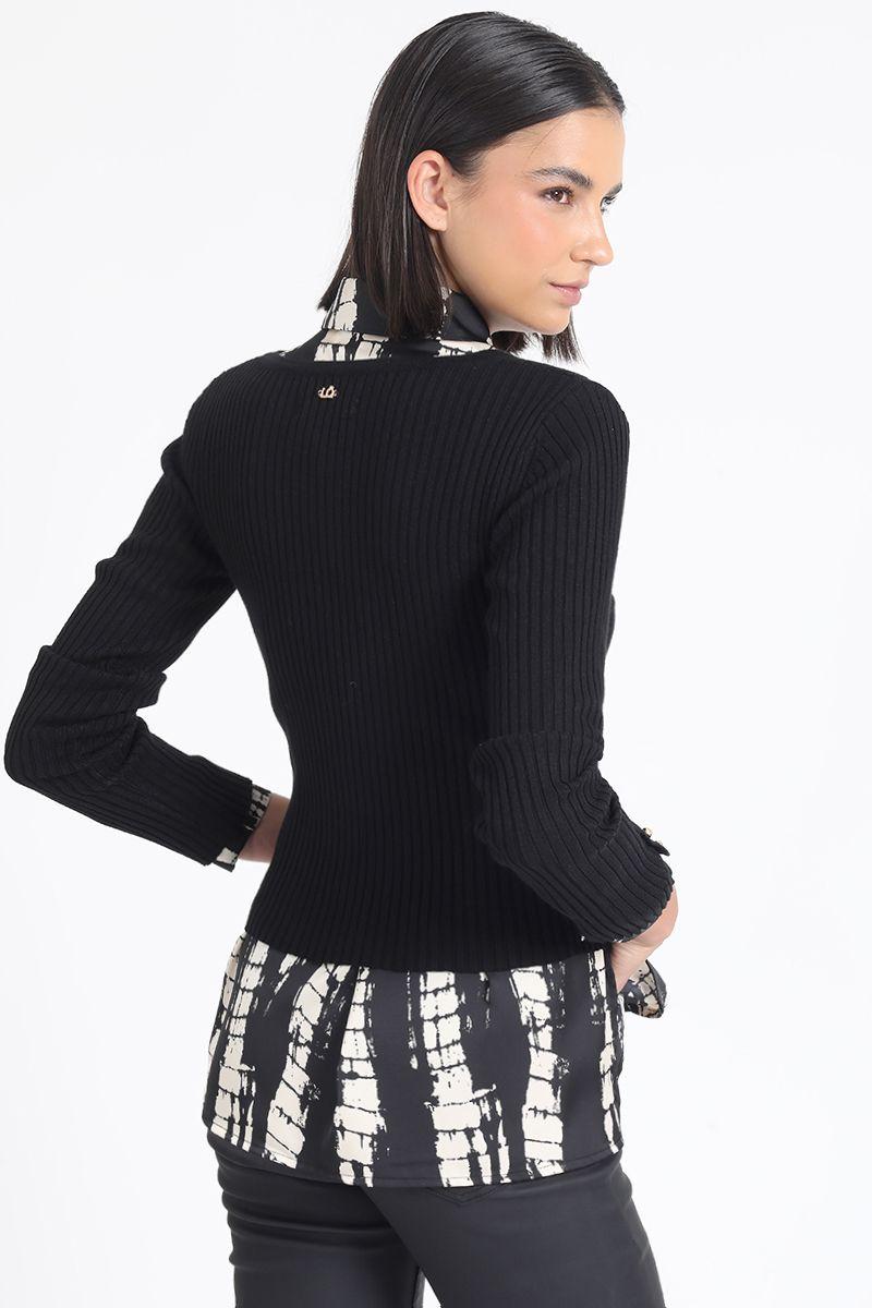 Cardigan Tejido Punto Boton Fantasia, Negro Liola-3