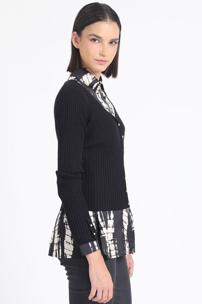 Cardigan Tejido Punto Boton Fantasia, Negro Liola-4