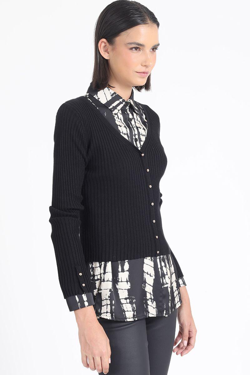 Cardigan Tejido Punto Boton Fantasia, Negro Liola-5