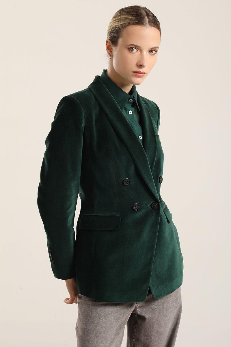 Blazer entallado, cuello smoking, terciopelo verde Liola-2