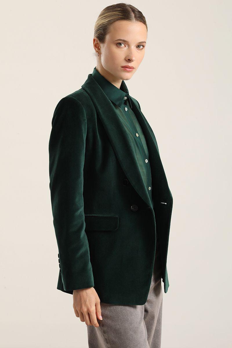 Blazer entallado, cuello smoking, terciopelo verde Liola-3