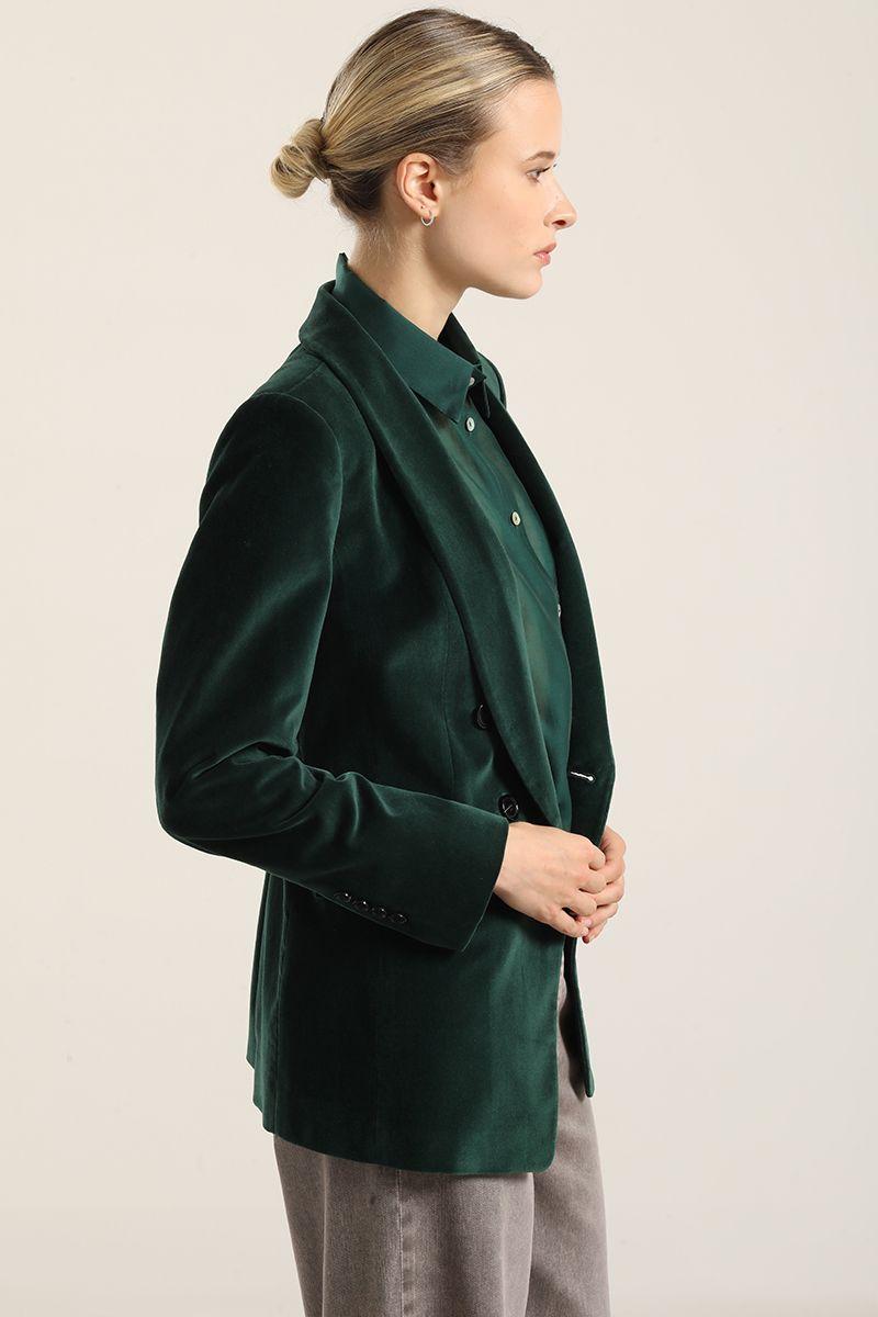 Blazer entallado, cuello smoking, terciopelo verde Liola-4