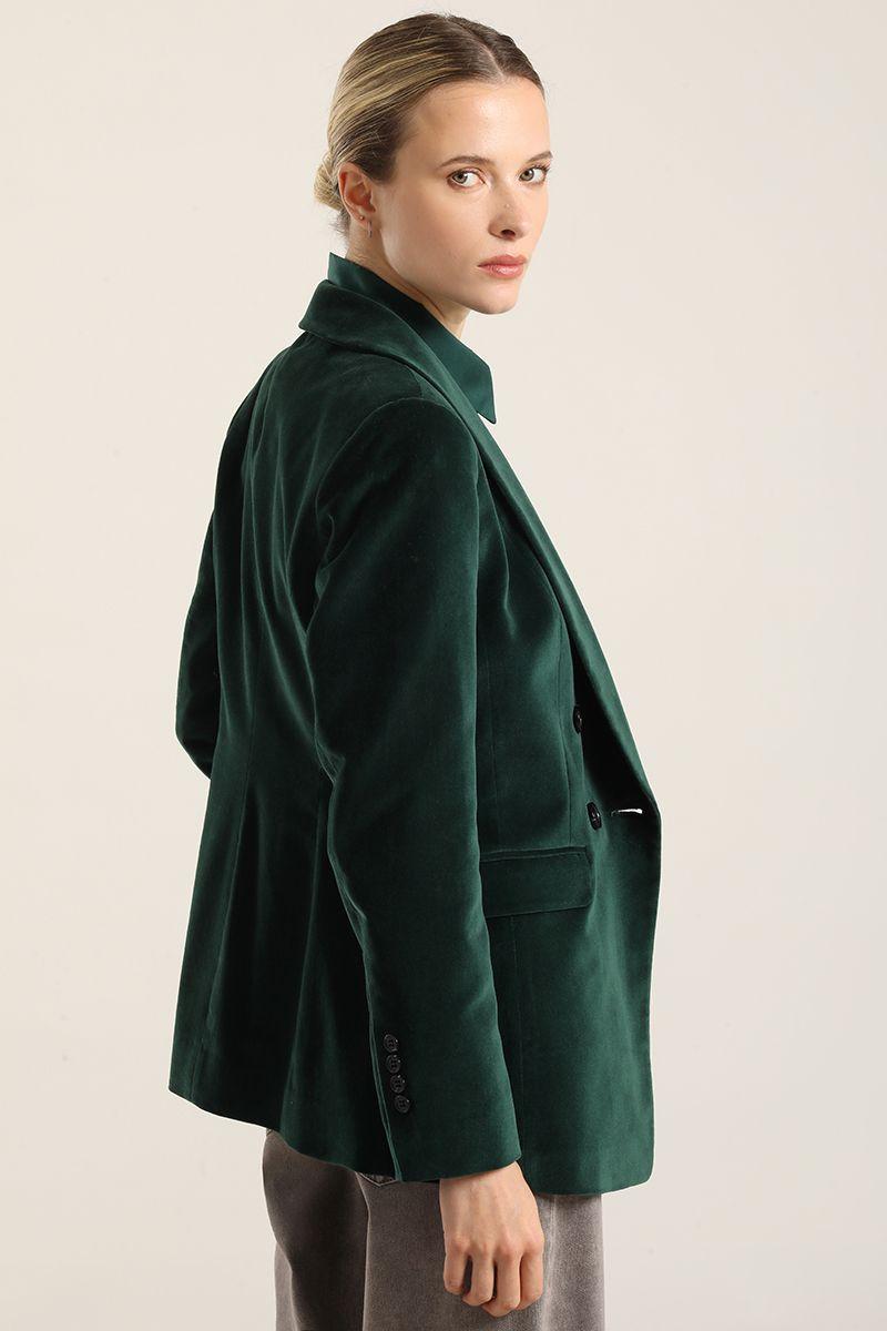 Blazer entallado, cuello smoking, terciopelo verde Liola-5