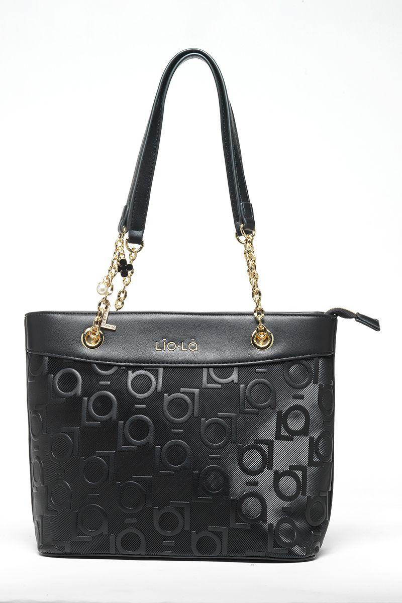 Cartera Efecto Cuero Textura Logo Liola, Negro Liola-0