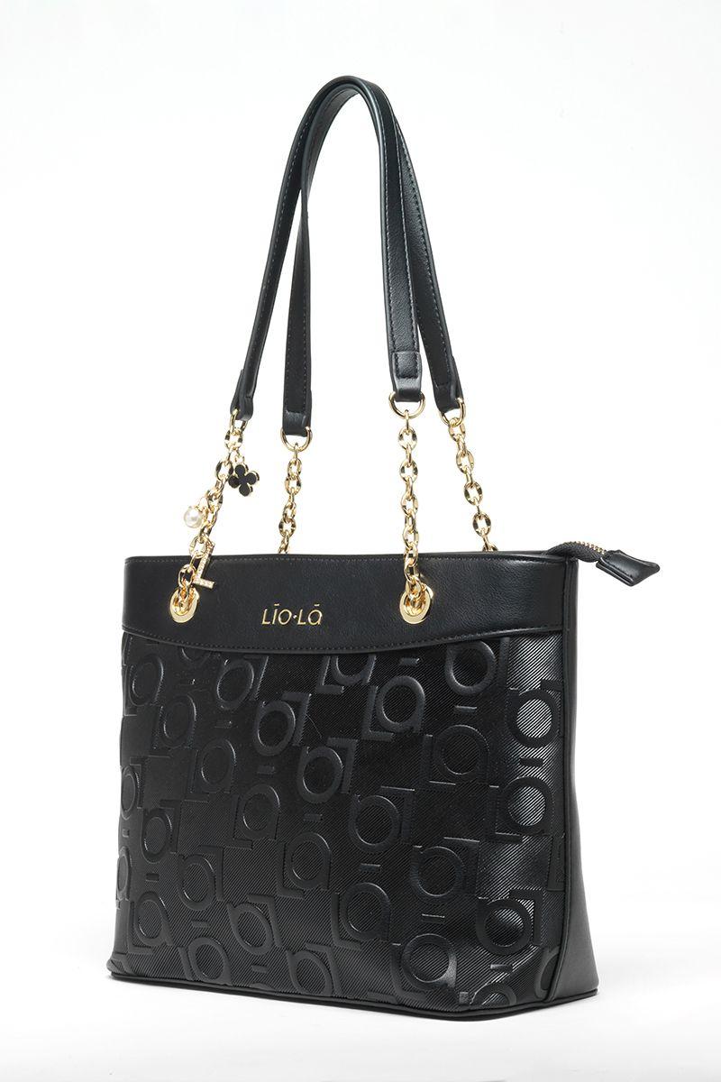 Cartera Efecto Cuero Textura Logo Liola, Negro Liola-1