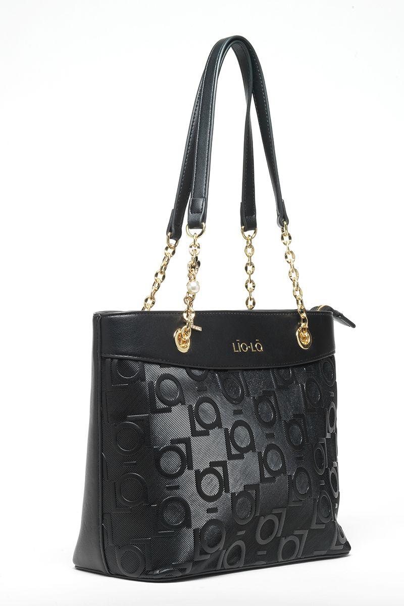 Cartera Efecto Cuero Textura Logo Liola, Negro Liola-2