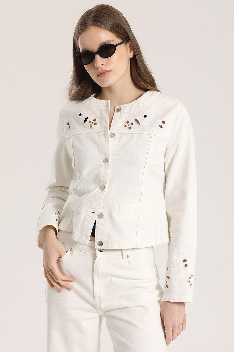 Chaqueta con bordado Liola mujer crudo-3