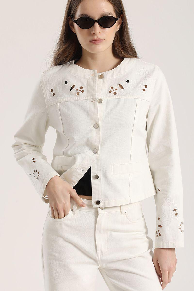 Chaqueta con bordado Liola mujer crudo-5