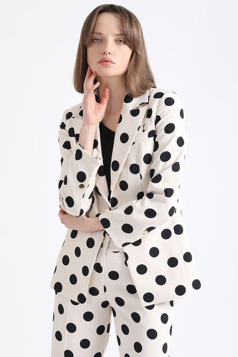 Blazer Entallado Estampado Puntos, Crudo/Negro Liola-0
