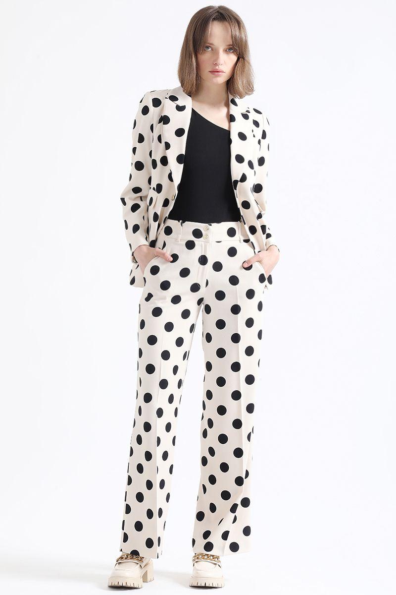 Blazer Entallado Estampado Puntos, Crudo/Negro Liola-1