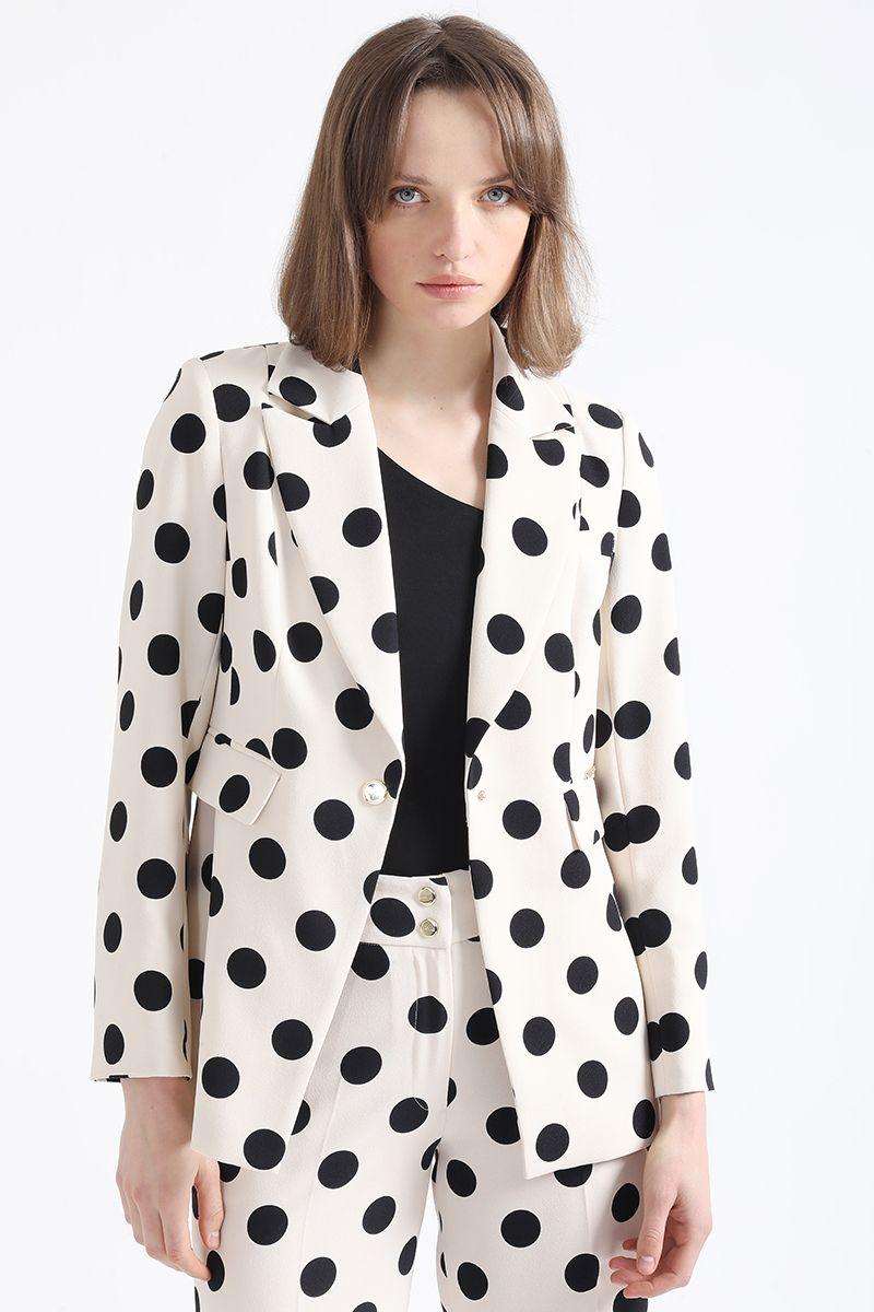 Blazer Entallado Estampado Puntos, Crudo/Negro Liola-3