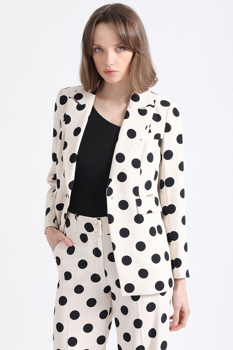 Blazer Entallado Estampado Puntos, Crudo/Negro Liola-4