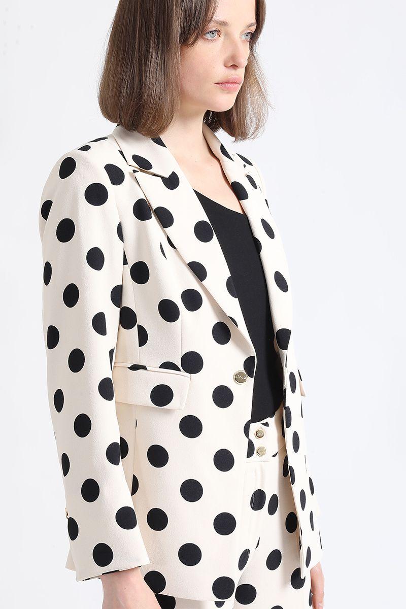 Blazer Entallado Estampado Puntos, Crudo/Negro Liola-5