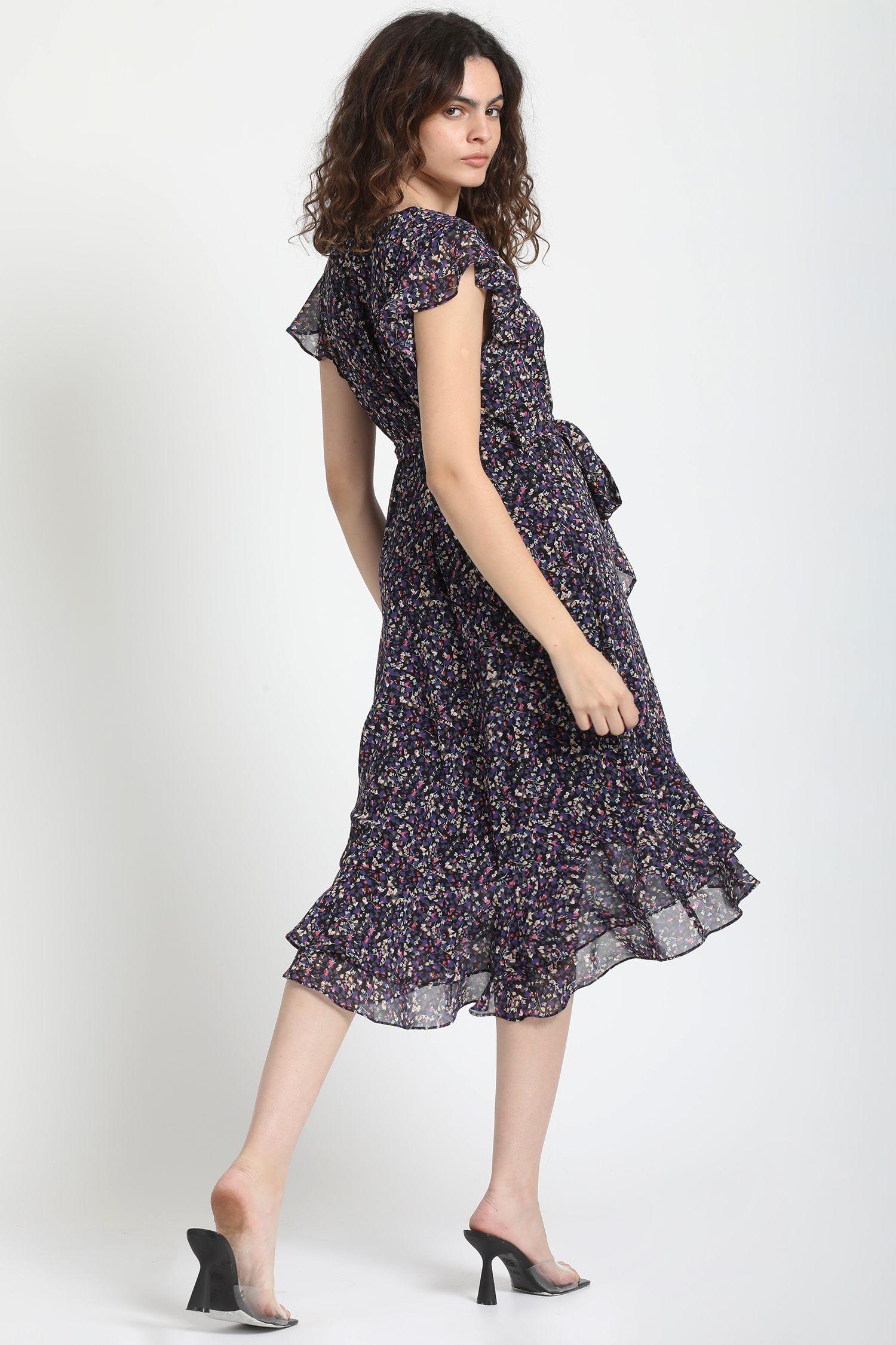 Vestido Midi Vuelos Gasa Estampada Negro Liola-3